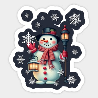 Snowman Cute Snowmen Snowflakes & Lampost Design Sticker